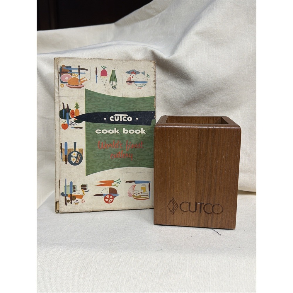 Cutco wood utensil block and 1956 Cutco Cookbook